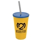 a athletic gold cup & translucent blue lid & smoke straw 22 oz single - wall snap on tumbler with lid and straw