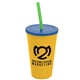 a athletic gold cup & translucent blue lid & translucent green straw 22 oz single - wall snap on tumbler with lid and straw