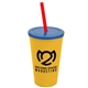 a athletic gold cup & translucent blue lid & translucent red straw 22 oz single - wall snap on tumbler with lid and straw