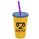 a athletic gold cup & translucent blue lid & translucent violet straw 22 oz single - wall snap on tumbler with lid and straw
