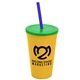 a athletic gold cup & translucent green lid & translucent blue straw 22 oz single - wall snap on tumbler with lid and straw