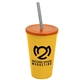 a athletic gold cup & translucent orange lid & smoke straw 22 oz single - wall snap on tumbler with lid and straw