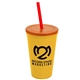 a athletic gold cup & translucent orange lid & translucent red straw 22 oz single - wall snap on tumbler with lid and straw