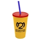 a athletic gold cup & translucent red lid & translucent blue straw 22 oz single - wall snap on tumbler with lid and straw