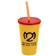 a athletic gold cup & translucent red lid & translucent orange straw 22 oz single - wall snap on tumbler with lid and straw