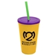 a athletic gold cup & translucent violet lid & translucent green straw 22 oz single - wall snap on tumbler with lid and straw