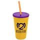 a athletic gold cup & translucent violet lid & translucent orange straw 22 oz single - wall snap on tumbler with lid and straw