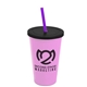 a awareness pink cup & black lid & translucent violet straw 22 oz single - wall snap on tumbler with lid and straw