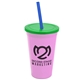 a awareness pink cup & translucent green lid & translucent blue straw 22 oz single - wall snap on tumbler with lid and straw