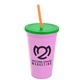 a awareness pink cup & translucent green lid & translucent orange straw 22 oz single - wall snap on tumbler with lid and straw