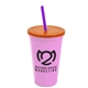 a awareness pink cup & translucent orange lid & translucent violet straw 22 oz single - wall snap on tumbler with lid and straw