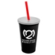 a black cup & frost lid & translucent red straw 22 oz single - wall snap on tumbler with lid and straw