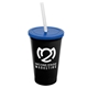 a black cup & translucent blue lid & frost straw 22 oz single - wall snap on tumbler with lid and straw