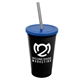 a black cup & translucent blue lid & smoke straw 22 oz single - wall snap on tumbler with lid and straw