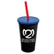 a black cup & translucent blue lid & translucent red straw 22 oz single - wall snap on tumbler with lid and straw