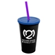 a black cup & translucent blue lid & translucent violet straw 22 oz single - wall snap on tumbler with lid and straw