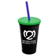 a black cup & translucent green lid & translucent blue straw 22 oz single - wall snap on tumbler with lid and straw
