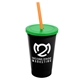 a black cup & translucent green lid & translucent orange straw 22 oz single - wall snap on tumbler with lid and straw