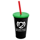 a black cup & translucent green lid & translucent red straw 22 oz single - wall snap on tumbler with lid and straw