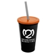 a black cup & translucent orange lid & smoke straw 22 oz single - wall snap on tumbler with lid and straw