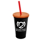 a black cup & translucent orange lid & translucent red straw 22 oz single - wall snap on tumbler with lid and straw