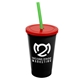 a black cup & translucent red lid & translucent green straw 22 oz single - wall snap on tumbler with lid and straw