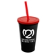 a black cup & translucent red lid & translucent red straw 22 oz single - wall snap on tumbler with lid and straw