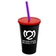 a black cup & translucent red lid & translucent violet straw 22 oz single - wall snap on tumbler with lid and straw