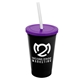 a black cup & translucent violet lid & frost straw 22 oz single - wall snap on tumbler with lid and straw