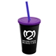 a black cup & translucent violet lid & translucent blue straw 22 oz single - wall snap on tumbler with lid and straw