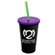 a black cup & translucent violet lid & translucent green straw 22 oz single - wall snap on tumbler with lid and straw