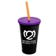 a black cup & translucent violet lid & translucent orange straw 22 oz single - wall snap on tumbler with lid and straw