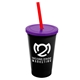 a black cup & translucent violet lid & translucent red straw 22 oz single - wall snap on tumbler with lid and straw