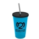 a cyan cup & black lid & smoke straw 22 oz single - wall snap on tumbler with lid and straw