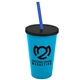 a cyan cup & black lid & translucent blue straw 22 oz single - wall snap on tumbler with lid and straw