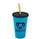 a cyan cup & black lid & translucent orange straw 22 oz single - wall snap on tumbler with lid and straw