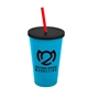 a cyan cup & black lid & translucent red straw 22 oz single - wall snap on tumbler with lid and straw