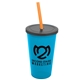 a cyan cup & smoke lid & translucent orange straw 22 oz single - wall snap on tumbler with lid and straw