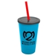 a cyan cup & smoke lid & translucent red straw 22 oz single - wall snap on tumbler with lid and straw