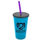 a cyan cup & smoke lid & translucent violet straw 22 oz single - wall snap on tumbler with lid and straw