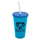 a cyan cup & translucent blue lid & frost straw 22 oz single - wall snap on tumbler with lid and straw