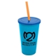 a cyan cup & translucent blue lid & translucent orange straw 22 oz single - wall snap on tumbler with lid and straw