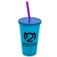 a cyan cup & translucent blue lid & translucent violet straw 22 oz single - wall snap on tumbler with lid and straw
