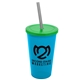 a cyan cup & translucent green lid & smoke straw 22 oz single - wall snap on tumbler with lid and straw