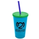 a cyan cup & translucent green lid & translucent blue straw 22 oz single - wall snap on tumbler with lid and straw