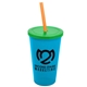 a cyan cup & translucent green lid & translucent orange straw 22 oz single - wall snap on tumbler with lid and straw