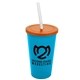 a cyan cup & translucent orange lid & frost straw 22 oz single - wall snap on tumbler with lid and straw