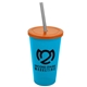 a cyan cup & translucent orange lid & smoke straw 22 oz single - wall snap on tumbler with lid and straw