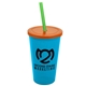 a cyan cup & translucent orange lid & translucent green straw 22 oz single - wall snap on tumbler with lid and straw