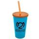 a cyan cup & translucent orange lid & translucent orange straw 22 oz single - wall snap on tumbler with lid and straw